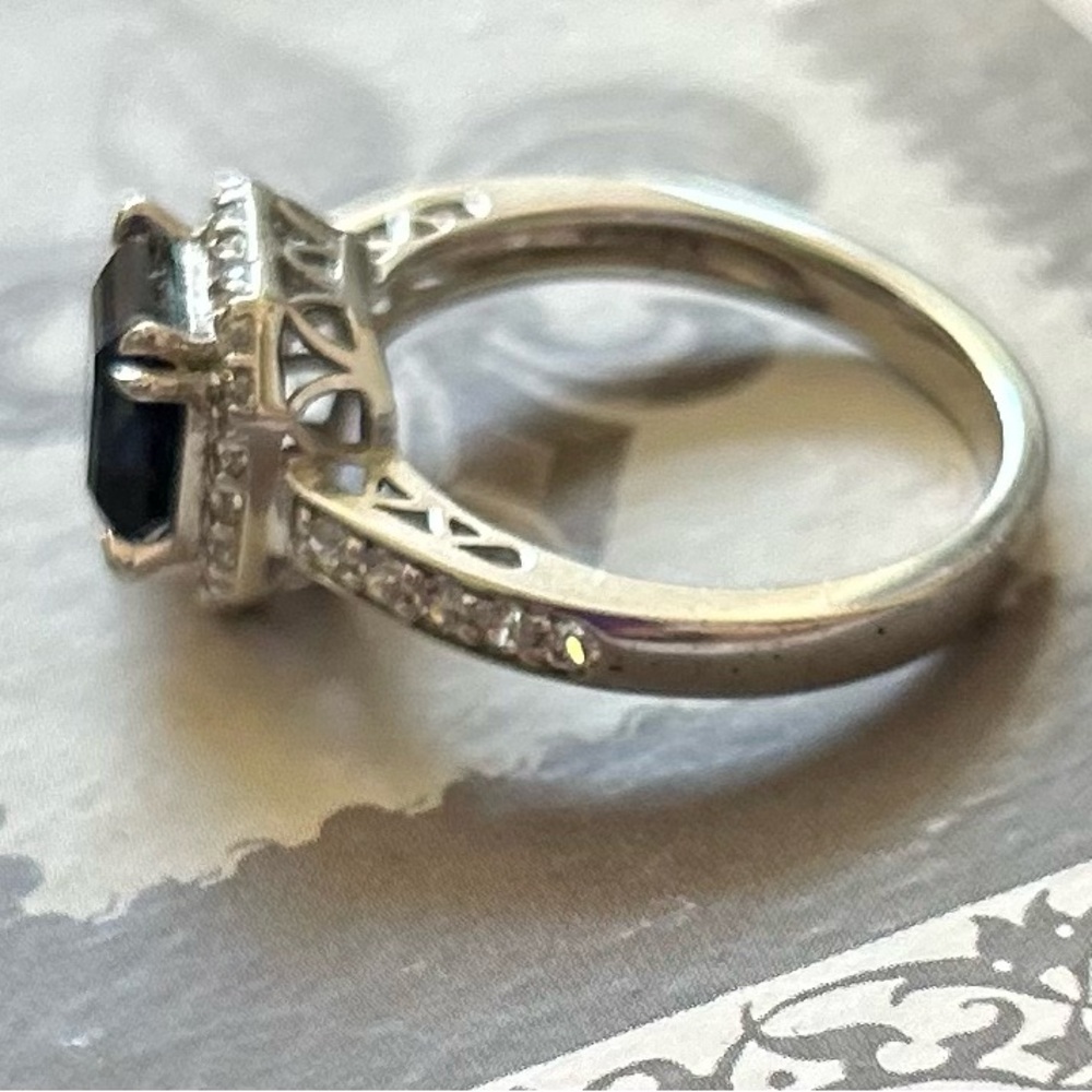 Sterling Silver Ring with Deep Blue lab sapphire and CZ surround - Picture 6 of 7